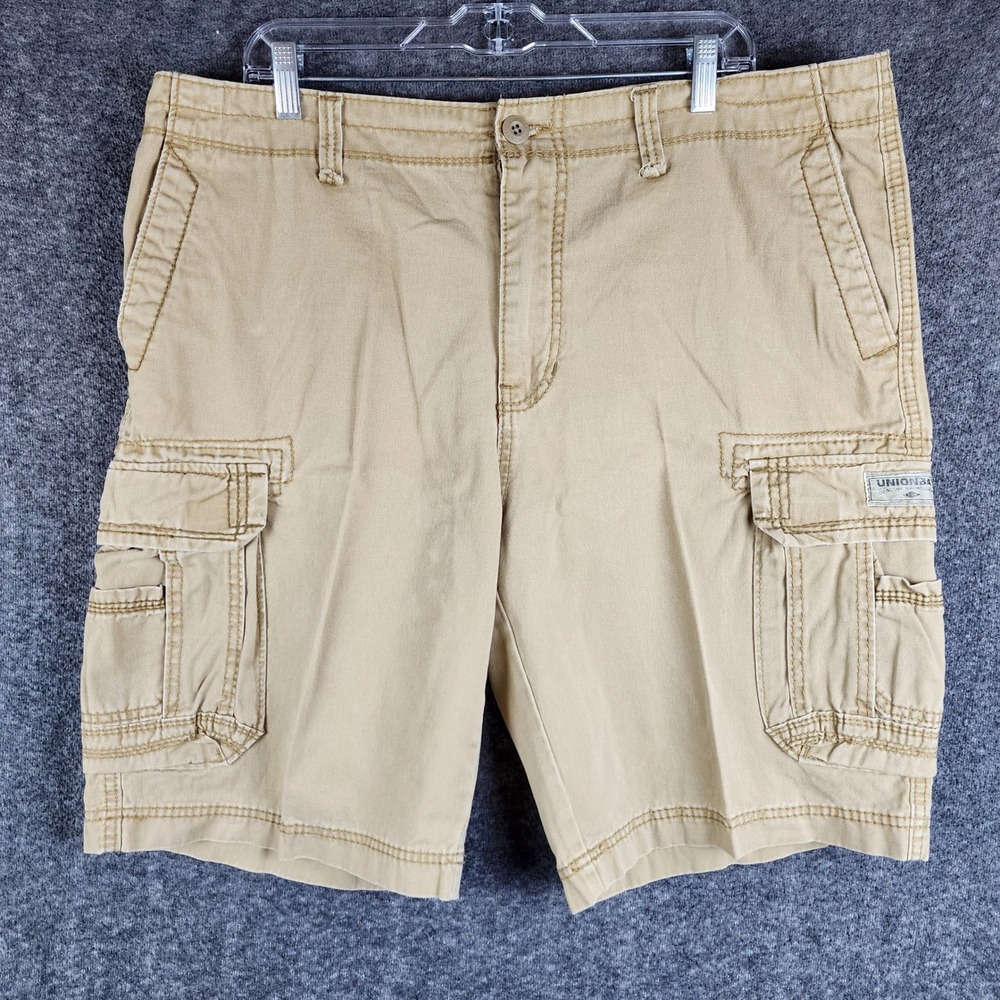 Unionbay Cargo Shorts Mens 38 Khaki Multi Pocket Cotton Twill EUC